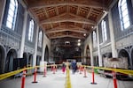 The inside of St. Joseph Catholic Church in Salem, Ore. on May 18, 2025. After years of repairs following an arson, the church hopes to hold services again by Christmas.