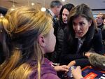 Republican presidential candidate former UN Ambassador Nikki Haley chats with 10-year-old Hadley Craig during a campaign stop on Jan. 19 in Milford, N.H.