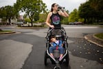Rumley starts her weekend with a run as Lorelei dozes off in the stroller. She's part of a run club that meets weekly. It's helped her find and build a community for the two of them.