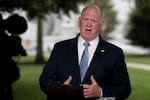 White House border czar Tom Homan speaks during a television interview at the White House, Wednesday, Aug. 13, 2025, in Washington, D.C.