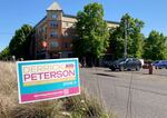 A campaign sign for Derrick Peterson, who announced Wednesday, May 10, that he's withdrawing from the race for Portland school board.