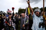 Members of the Proud Boys and other far-right demonstrators rally on Saturday, Sept. 26, 2020, in Portland, Ore.