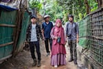 These are the four photographers from the Rohingya refugee community who were 2023 UNHCR Nansen Refugee Award Regional Winners for Asia and the Pacific. Left to right: Sahat Zia Hero, 29; Mohammed Salim Khan, 31; Shahida Win, 27; and Abdullah Habib, 29. They are pictured in the Kutupalong refugee settlement in Cox's Bazar, Bangladesh.