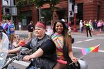 The group Dykes on Bikes kickoff the 2017 Portland Pride Parade. 