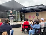 Portland Thorns goalkeeper Bella Bixby speaks at the ribbon-cutting ceremony for the Kaiser Permanente Performance Center in Hillsboro, Ore., on Aug. 22, 2026. The new practice facility for the Thorns and the Portland Fire, the state’s WNBA team, is the region's first to support two professional teams.
