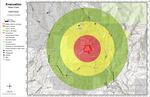 A map shows the varying levels of evacuation orders for the area surrounding the Larch Mountain Fire. Those living in the red zone should evacuate now while those in the yellow should "get set" and in the green "be ready."