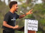 Maxwell Frost speaks during a March For Our Lives Florida drive-in rally and aid event at Tinker Field in Orlando on March 26, 2021.