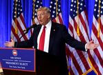 President-elect Donald Trump speaks during a press conference on Jan. 11, 2017 at Trump Tower in New York. After his 2016 victory, with cameras trained on the elevators in the lobby of Trump Tower, the president-elect put on a show, parading candidates for administration positions through.