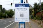 A notice posted at a TriMet stop at Southeast 78th Avenue and Southeast Duke Street.