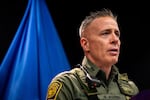 Border Patrol Commander Greg Bovino speaks during a news conference in Minneapolis on Sunday. The news conference comes after 37-year-old legal observer Alex Pretti was fatally shot during a confrontation with federal agents. The Trump administration has sent a reported 3,000 federal agents into the area, with more on the way, as they make a push to arrest undocumented immigrants in the region. (Photo by Brandon Bell/Getty Images)