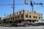 An apartment complex goes up in Portland. 