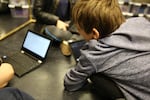 Class Of 2025 student Ethan works on a project with his sixth-grade classmates at a Beaverton middle school drama class.