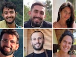 This combination of six undated photos shows hostages, from top left, Hersh Goldberg-Polin, Ori Danino, Eden Yerushalmi, from bottom left, Almog Sarusi, Alexander Lobanov, and Carmel Gat, who were held hostage by Hamas militants in Gaza.