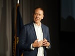 Tobias Read speaks at the Democratic election night party held at the Hilton in Portland, Ore., Nov. 5, 2024.