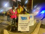 Scott Cowan, president of the International Longshoremen's Association Local 333, joins dockworkers on the picket line at the Dundalk Marine Terminal at the Port of Baltimore shortly after midnight on Tuesday, October 1, 2024.