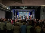 A children’s orchestra, led by Belarusian conductor Vitali Alekseenok, performs on the final night of the Kharkiv Music Fest in the basement of the Kharkiv State Academic Opera and Ballet Theatre in Kharkiv, Ukraine, on May 31.