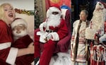 From L to R: Drag Mrs. Claus and Santa; Black Santa; and Native Mrs. Claus and (Solte) Santa. All were brought to special events to celebrate the holidays with the LGBTQ+, Black, and Native American/Indigenous communities of Oregon.