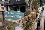 Damage from flooding in the Biltmore Village in the aftermath of Hurricane Helene on Sept. 28 in Asheville, N.C.