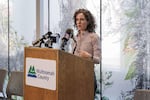 Tri-county health officer Dr. Jennifer Vines briefs reporters at the Multnomah County Health Department in Portland, Ore., March 9, 2020. The first presumptive positive case of COVID-19 in a person living in Multnomah County brings the state’s total to 15.