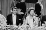 June 9, 1982: United States President Ronald Reagan and Queen Elizabeth II attend attend a gala dinner at Windsor Castle in London, England.