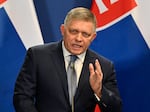 Slovakia's Prime Minister Robert Fico speaks during a press conference with Hungary's Prime Minister Viktor Orban in Budapest, Hungary, Tuesday, on Jan. 16.