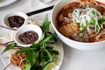 Bún bò Huế, or spicy beef noodle soup, at Tân Tân Café and Delicatessen in Beaverton, Ore., June 13, 2025. Tân Tân has offered Vietnamese products and dishes for over two decades. 