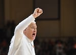 Oregon State head coach Wayne Tinkle directs his offense against Gonzaga during an NCAA college basketball game Saturday, Feb. 7, 2026, in Corvallis, Ore.