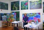 Artist Susan Harrington in her studio at NW Marine Ironworks.