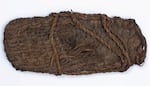 10,000-year-old, bark-woven, sagebrush sandal. Found at Fort Rock Cave in 1938.