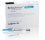 This illustration provided by AstraZeneca shows packaging for their medication, Beyfortus. In July 2023, the FDA approved Beyfortus, an antibody treatment created to protect babies against respiratory syncytial virus (RSV).