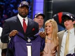 Here, Oher was selected as the No. 26th overall pick by the Baltimore Ravens during the first round of the NFL football draft at Radio City Music Hall Saturday, April 25, 2009, in New York.
