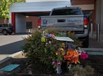 Bobby Smallwood's memorial in front of a security truck at Legacy Good Samaritan Medical Center on July 28, 2023. Smallwood was killed while working security for the hospital on July 22, 2023.