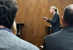 Washington County Senior Deputy District Attorney Allison Brown presents closing arguments to the jury during the murder trial for Deborah Atrops, at the Washington County Courthouse in Hillsboro, Ore., April 16, 2025.