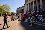 A rally advocating for lawmakers to adjust and pass House Bill 1217, a rent-control bill, at the Washington State Capitol Building Friday, April 18, 2025, in Olympia, Wash.
