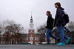 Students cross the campus of Dartmouth College in Hanover, N.H., in 2024.