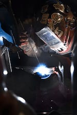 A welding student at Rogue Community College.
