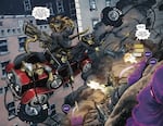 A vivid two-page spread from "Shutter," vol. 1, by Joe Keatinge and Leila Del Duca.