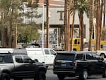 Police block the area after a vehicle caught fire and exploded outside the lobby of President-elect Donald Trump's hotel on Wednesday, Jan. 1, 2025.