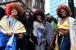 From left to right: Jacqueline Myers of Dorchester, Cynthia Sellers of Worcester, Carmen Calloway of San Diego and Angel Green of Boston pose for a photo at Boston's annual Donna Summer Disco Party in Copley Square on June 16, 2022. Full story here.