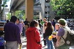 Classified workers at Portland State University celebrate the tentative collective bargaining agreement reached Monday morning, Sept. 28, 2026.