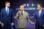 Pakistan’s Prime Minister Shehbaz Sharif speaks alongside U.S. Vice President JD Vance and Qatar’s Prime Minister and Foreign Minister Sheikh Mohammed bin Abdulrahman bin Jassim Al-Thani during a meeting between the United States, Iran, Pakistan and Qatar at the Buergenstock resort in Obbuergen, Switzerland, June 21.
