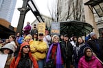 People gathered at Pioneer Courthouse Square in downtown Portland for the March For Our Lives.