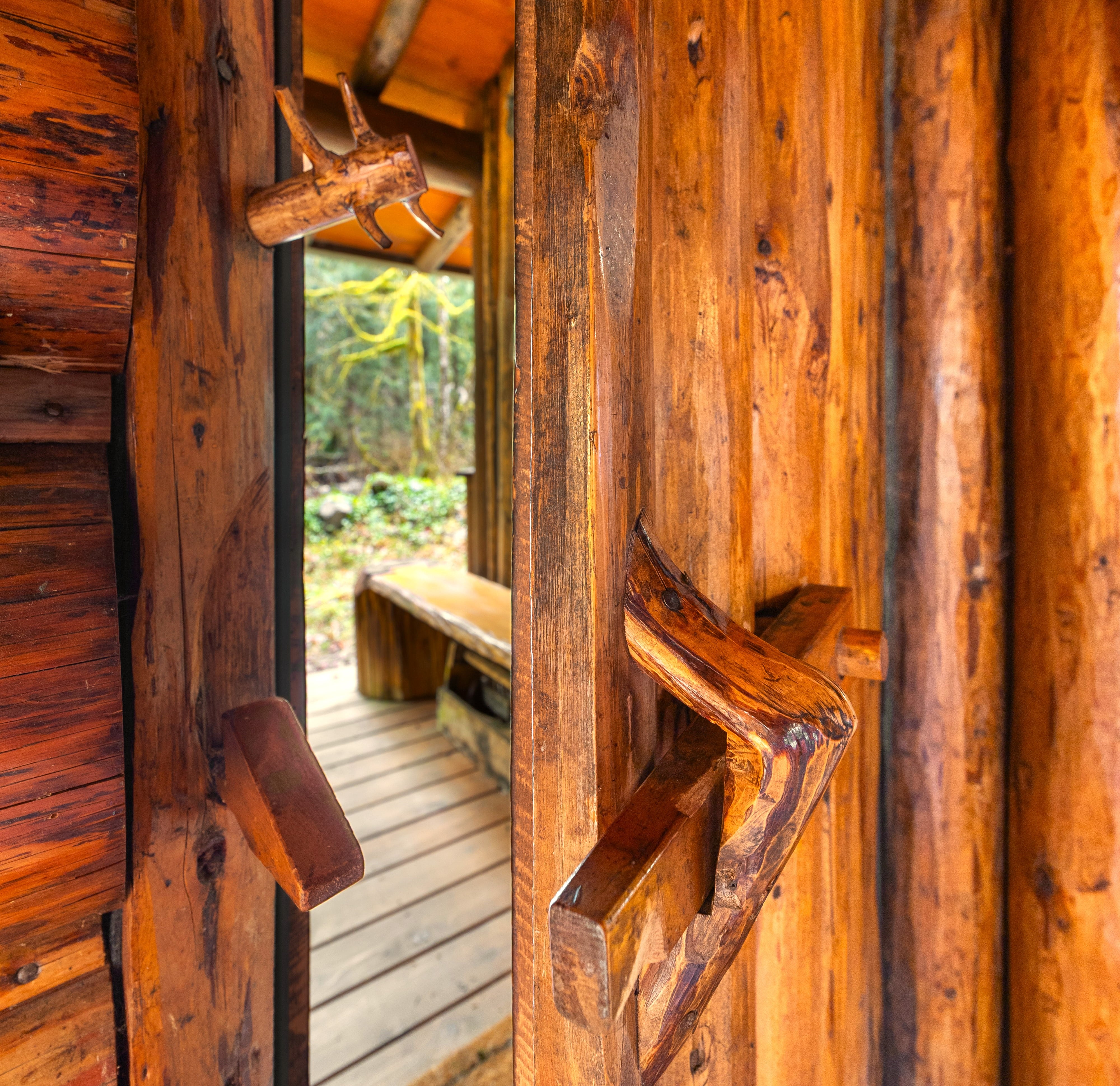 Steiner cabins are famous for hand-crafted details such as this door latch, photographed in 2025. They come from the resourcefulness of pioneer spirit, combined with the old world craftmanship of their maker, German born immigrant Henry Steiner, who created iconic cabins during the Great Depression. Today, his work is beloved as the ultimate example of the