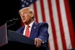 Former President Donald Trump delivers remarks during a campaign rally in Atlanta on Oct. 15. With the election in its closing weeks, Trump and other Republican candidates have been focusing many of their campaign ads around the issue of transgender rights.