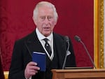 King Charles III makes his declaration during the Accession Council at St James's Palace, London, Saturday, Sept. 10, 2022, where he is formally proclaimed monarch.