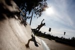 Caleb skateboards at a small, local skatepark near his adult foster home on Monday, Nov. 11, 2019, in Oregon. He is studying for his GED and lives close to his brother's apartment.