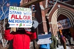 Demonstrators attend an anti-ICE rally in Lewiston, Maine on January 24, 2026. Federal officials have acknowledged collecting information on some protesters, even as they deny maintaining a database tracking U.S. citizens.