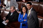 U.S. Rep. Pramila Jayapal (D-WA) and Rep. Ro Khanna (D-CA) wait for an address by Indian Prime Minister Narendra Modi during a joint meeting of Congress at the U.S. Capitol on June 22, 2023 in Washington, DC.