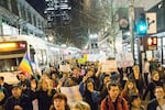 A third night of protests took place in Portland on Nov. 10, 2016, as crowds demonstrated against the election of Donald Trump as well as other issues.