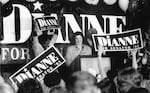 Senate candidate Feinstein celebrates winning the Democratic Party primary in June 1992.